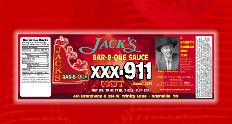 XXX-911 Hot BBQ sauce label