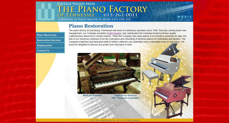website for Piano Factory of Dyersburg