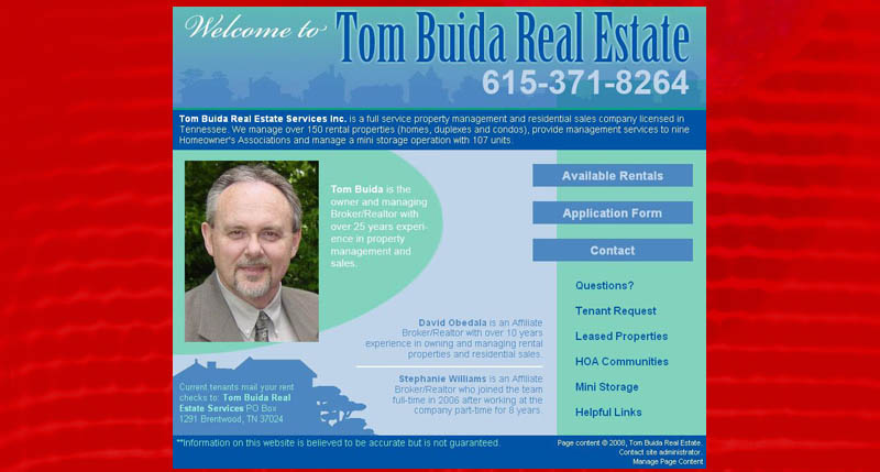 website for Realtor/Property Manager Tom Buida